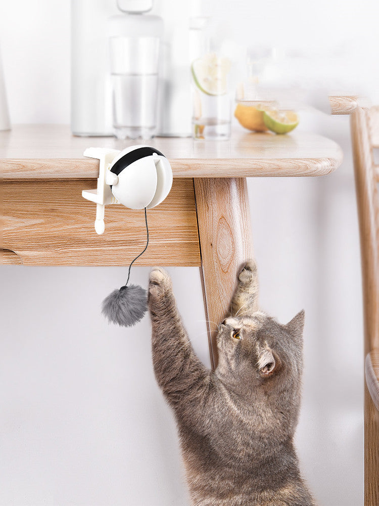 Interactive automatic cat teaser toy with lifting motion and feather attachment for indoor cats