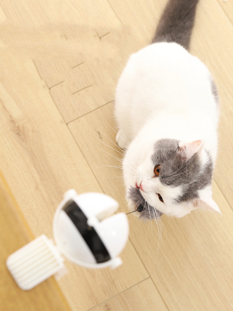 Smart cat toy with automatic motion sensor and interactive feather teaser for indoor play