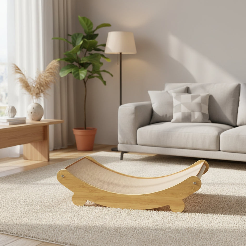 Curved sisal cat scratcher lounge bed for stretching and scratching