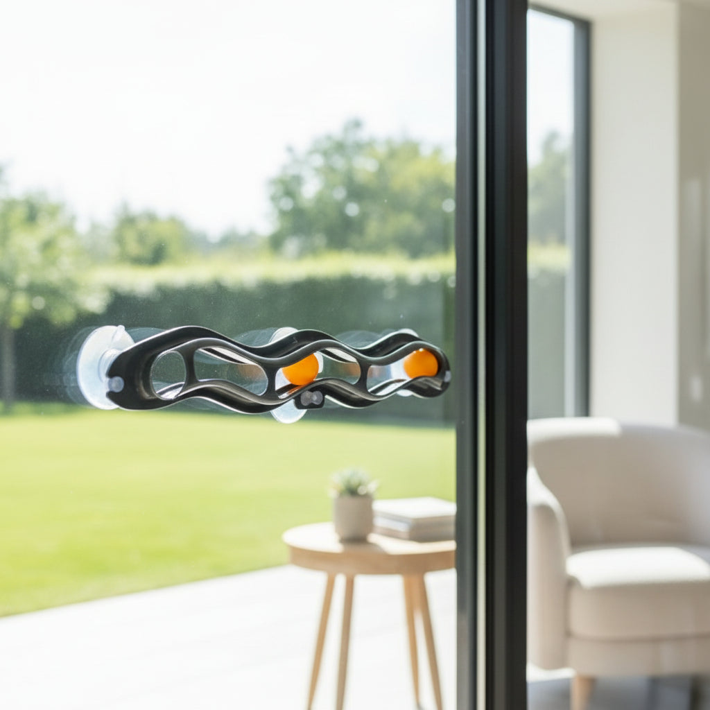 Whisker Window Chase suction cup cat toy with transparent ball track design