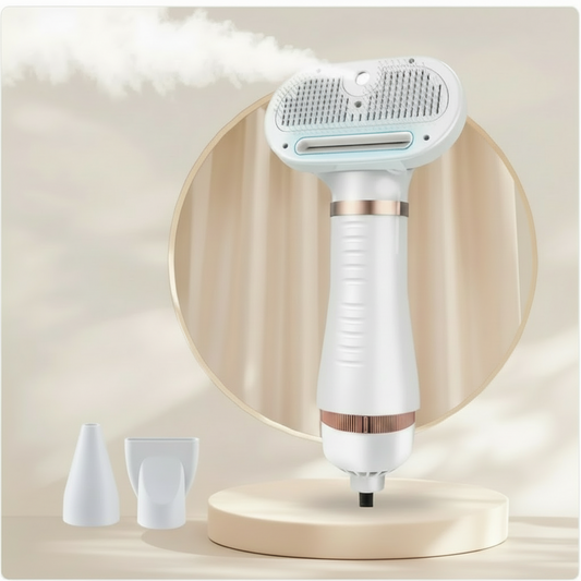 3-speed cat hair dryer and de-shedding tool with steam spray for grooming with 2 drying attachments